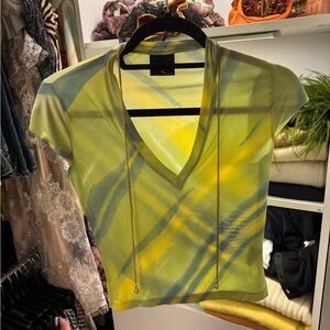 Just Cavalli Green & Yellow Tie-Dye V-Neck Top
